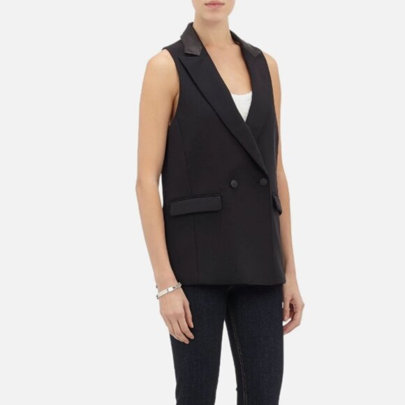 Rag & Bone - Dant Leather Trimmed Vest Waistcoat Jacket in Black - size S - Picture 1 of 13